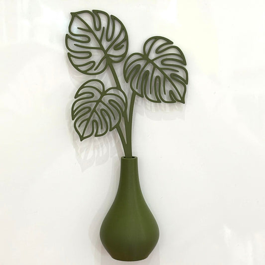 DWAYNSKI.3D - MONSTERA LEAVES - MAGNETIC BUD VASE WITH PRINTED FLOWER STEM