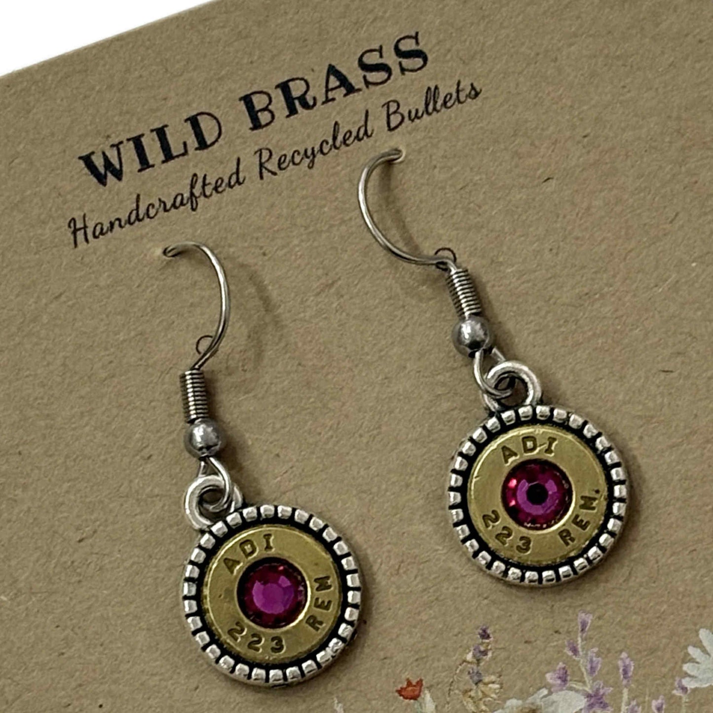WILD BRASS- Round Drops- Dark Pink Swarovski Crystal