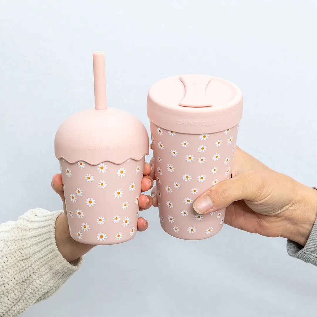 CHINO CLUB- Kids Mini Smoothie Cup & Straw- Pink Daisy