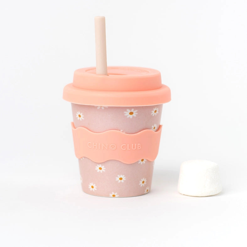 CHINO CLUB- Kids 4oz Reusable Babychino Cup- Pink Daisy