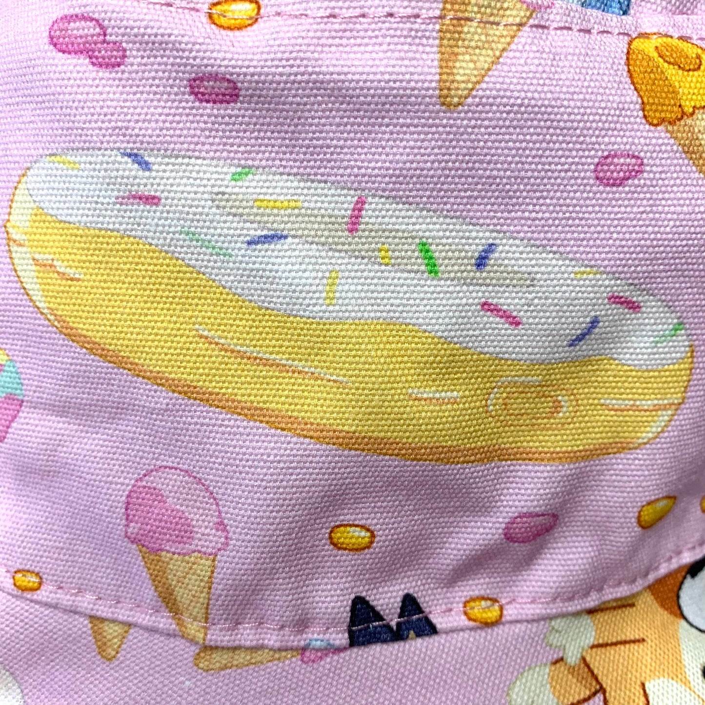 Teacups n Quilts- Bluey Pink With Donuts Fabric Hat - Kids Size Medium