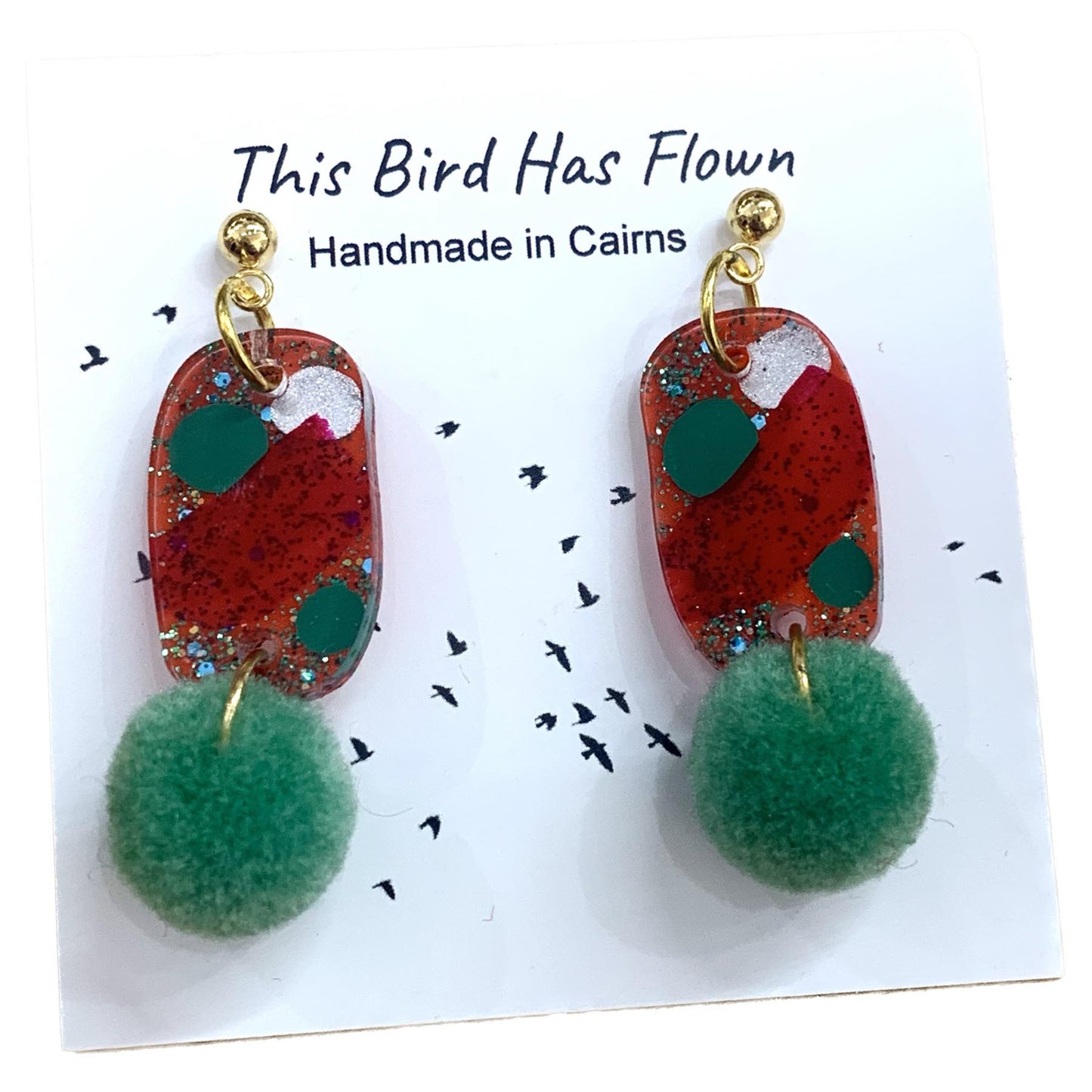 THIS BIRD HAS FLOWN- Funky Christmas Earrings- Small Pom Poms #8