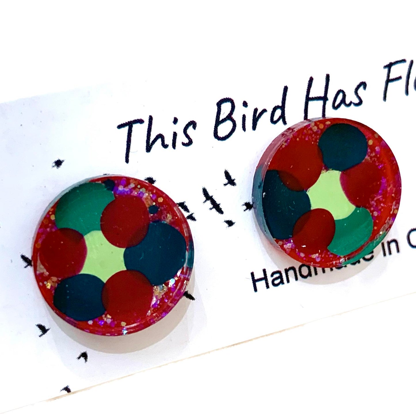 THIS BIRD HAS FLOWN- Handpainted Christmas Small Studs- #6