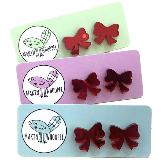 MAKIN' WHOOPEE - Mirror Christmas Bow Studs- Red