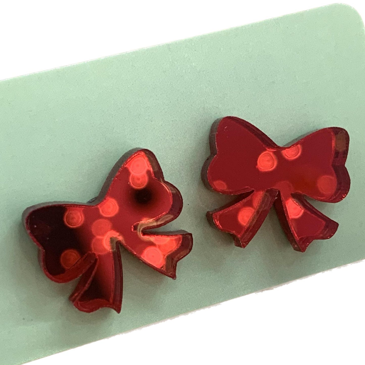 MAKIN' WHOOPEE - Mirror Christmas Bow Studs- Red