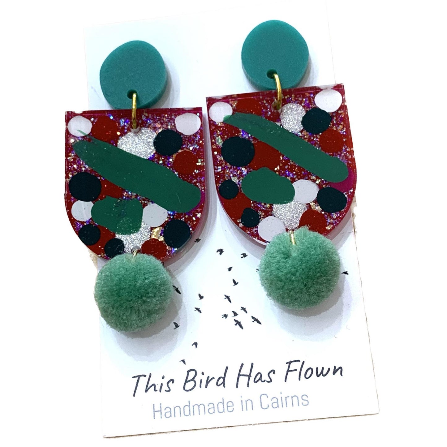THIS BIRD HAS FLOWN- Funky Christmas Earrings- Arch/Pom Pom #10