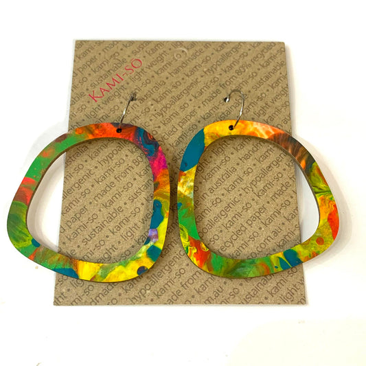 KAMI-SO- Square Recycled Paper Earrings - Multicolour 3: Large Hoop