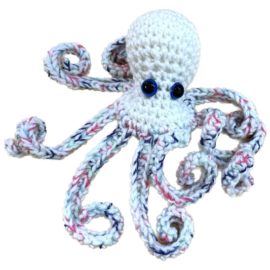 BEAKNITS- CROCHETED OCTOPUS - White with Coloured Hightlights