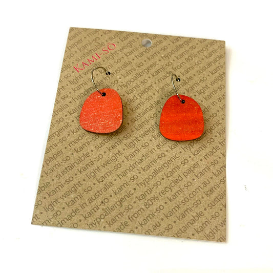 KAMI-SO- Square Recycled Paper Earrings - Dark Red & Gold: Mini Square