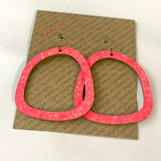 KAMI-SO- Square Recycled Paper Earrings - Pink Speckle: Large Hoop