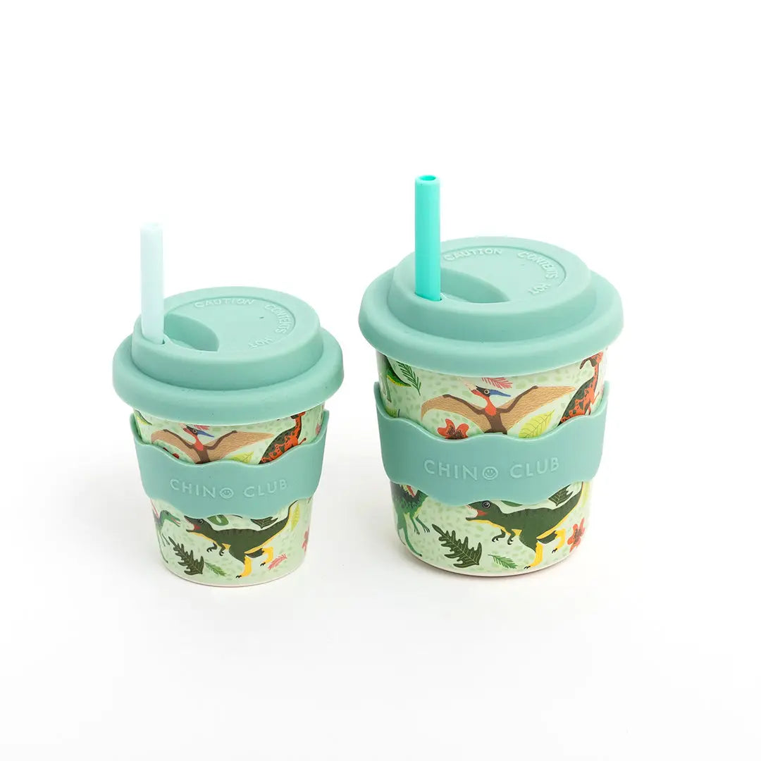CHINO CLUB- Kids 4oz Reusable Babychino Cup- Green Dino