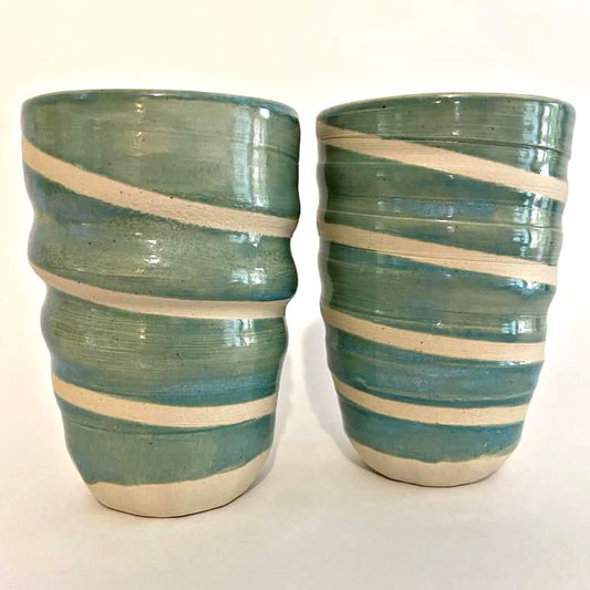 A&A POTTERY - ALICIA - Set of Two Cups- Blue Swirls