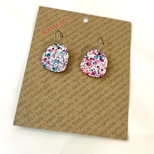 KAMI-SO- Mini Recycled Paper Earrings - Cream, Pink & Blue Speckle: Mini Square