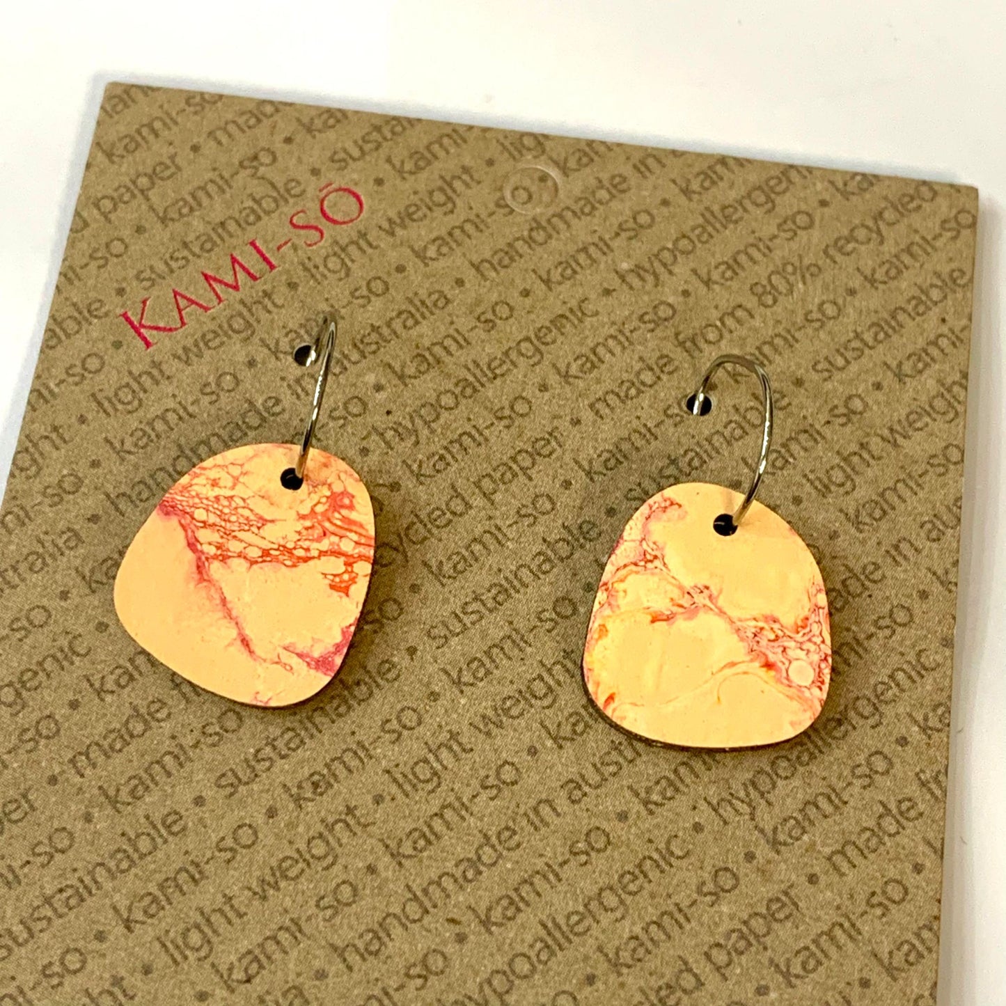 KAMI-SO- Recycled Paper Earrings - Mini Square Recycled Paper Earrings - Pink & Peach
