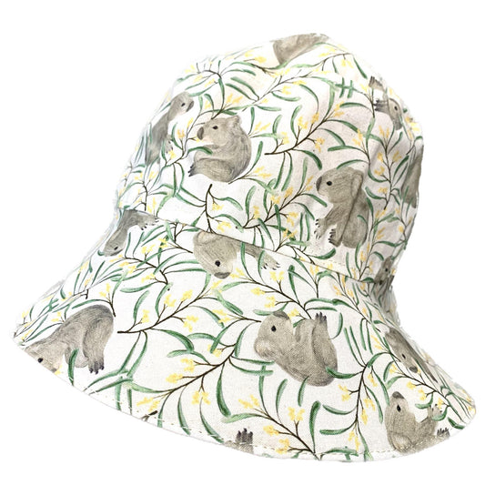 Teacups n Quilts- Koalas & Wattle Fabric Hat - Kids Size Large