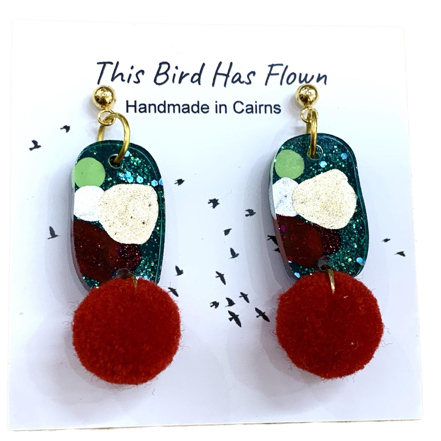 THIS BIRD HAS FLOWN- Funky Christmas Earrings- Small Pom Poms #5