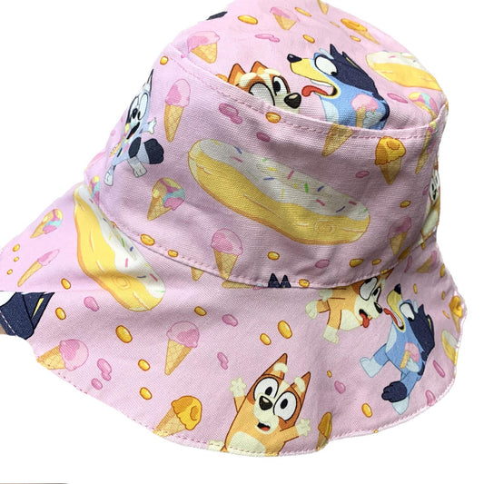 Teacups n Quilts- Bluey Pink With Donuts Fabric Hat - Kids Size Large