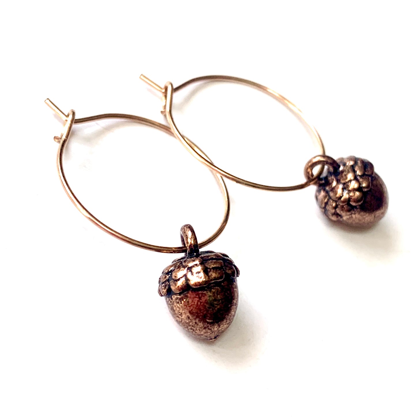 THIS BIRD HAS FLOWN - “COPPER ACORNS” MINI HOOP DANGLES