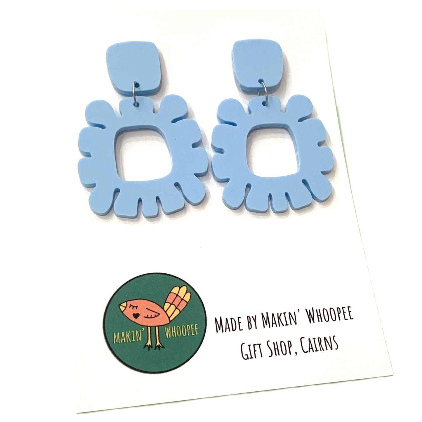 MAKIN' WHOOPEE - "Funky Flowers" - Statement Dangles - Powder Blue