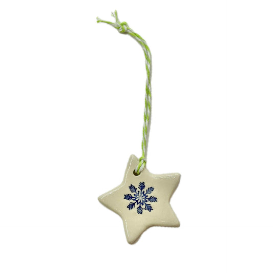 EARTH BY HAND- Clay Star Christmas Decorations- Blue Snowflake