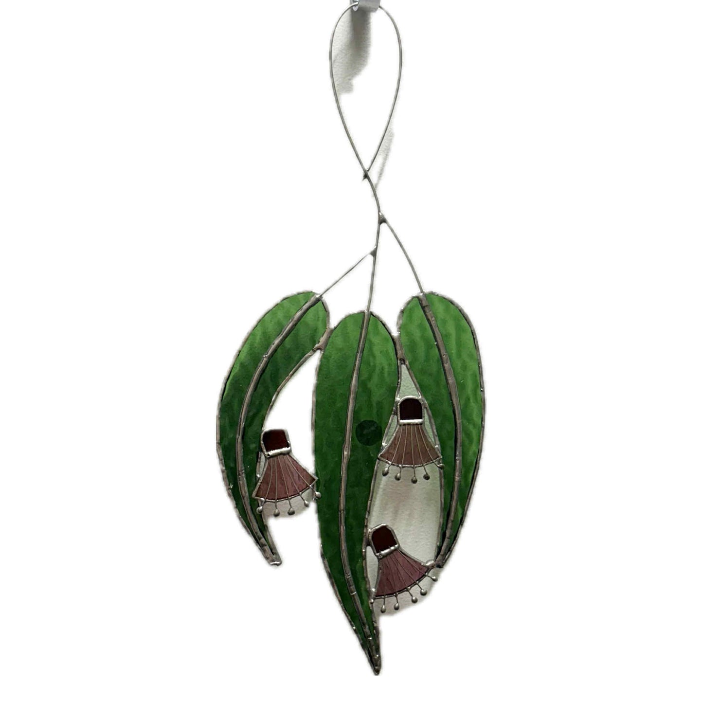 SWAN GLASS -EUCALYPTUS FLOWERS PINKS - STAINED GLASS ORNAMENT