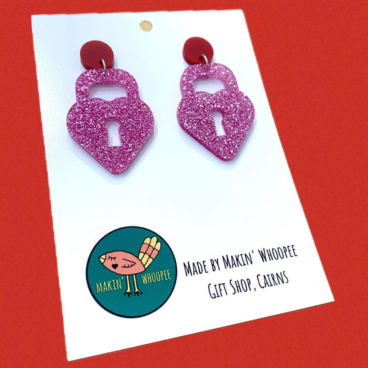 MAKIN' WHOOPEE - "Love Locket" Dangle- Pink Glitter & Red