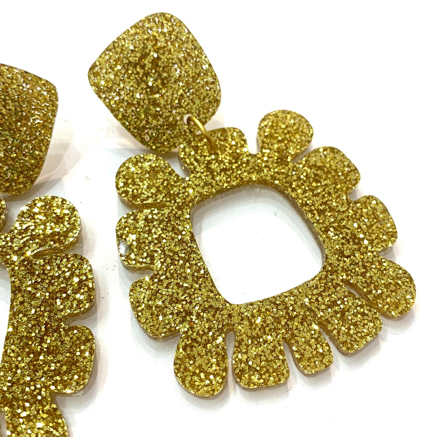 MAKIN' WHOOPEE - "Funky Flowers" - Statement Dangles - Gold Disco Dust