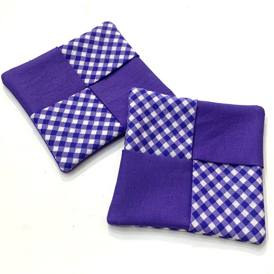 MAKIN' WHOOPEE- 2 PACK WINE GLASS SLIPPER/COASTERS- Blue/Purple Gingham