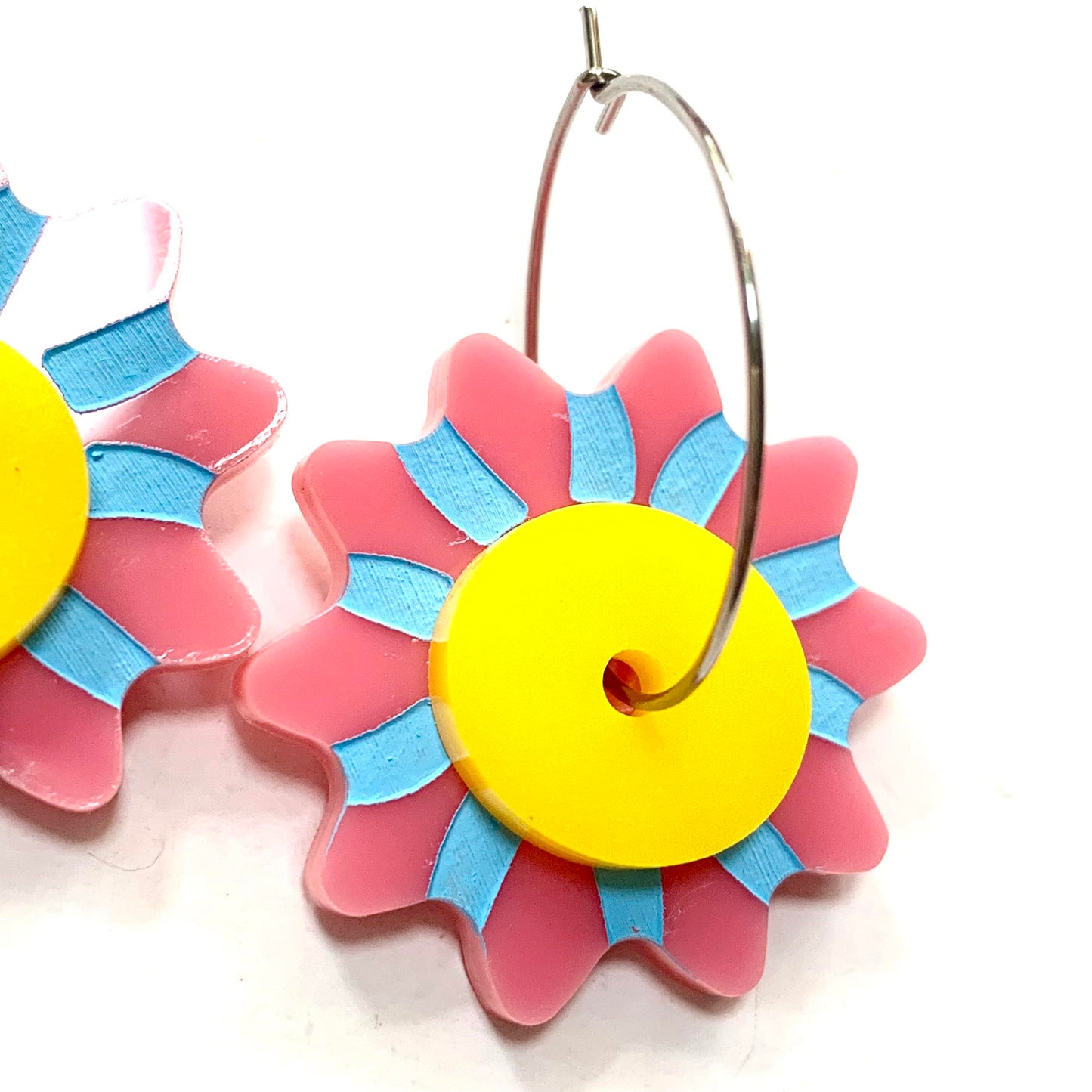 MAKIN' WHOOPEE - "Candy Stripe Blooms" - Hoop Dangles- Piggy Pink & Sunny Yellow