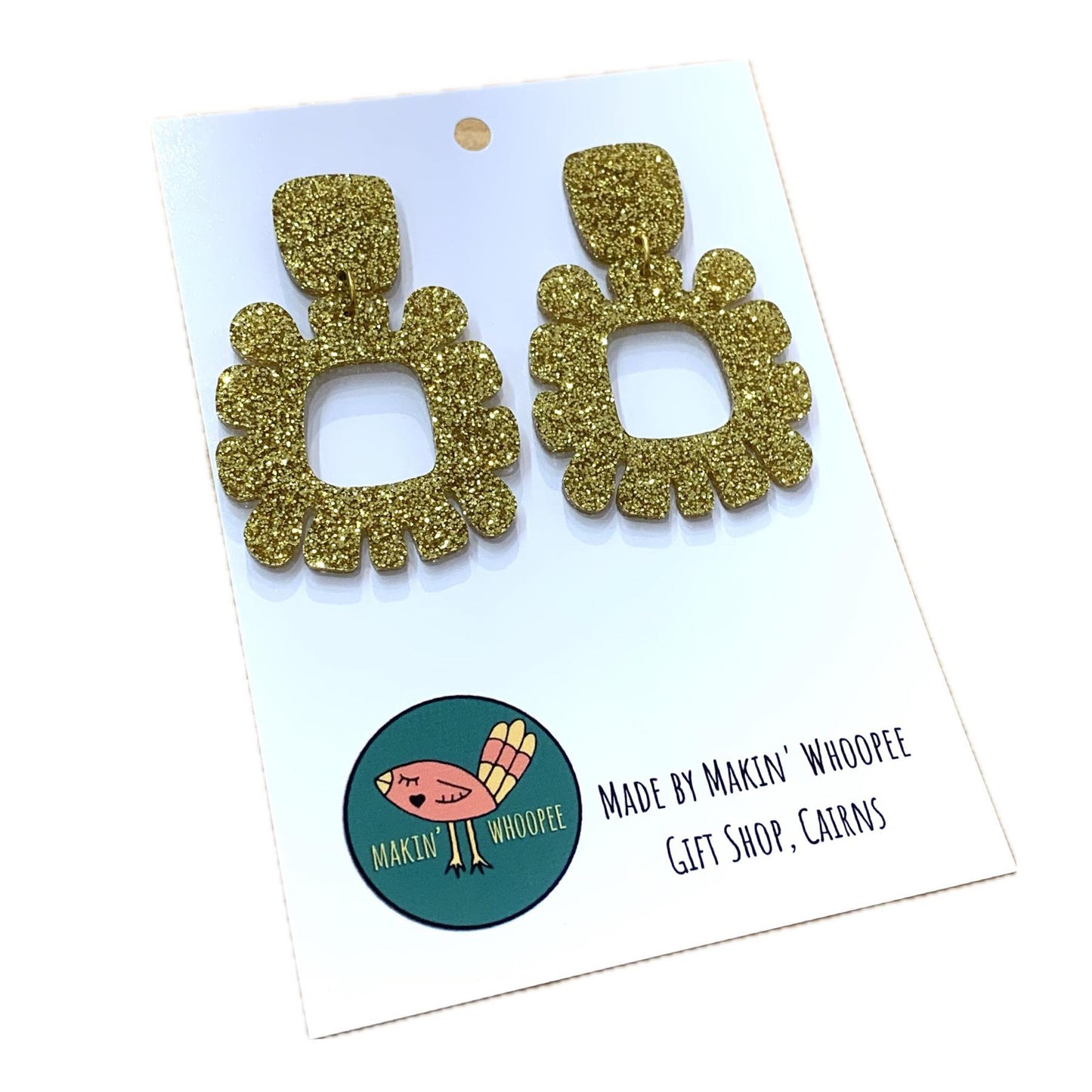 MAKIN' WHOOPEE - "Funky Flowers" - Statement Dangles - Gold Disco Dust