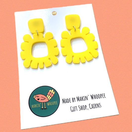 MAKIN' WHOOPEE - "Funky Flowers" - Statement Dangles - Matte Sunshine Yellow