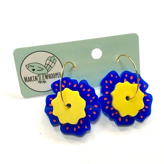 MAKIN' WHOOPEE - "Petal Pusher Stackers" - Hoop Dangles- Baltic Blue & Citrine Yellow