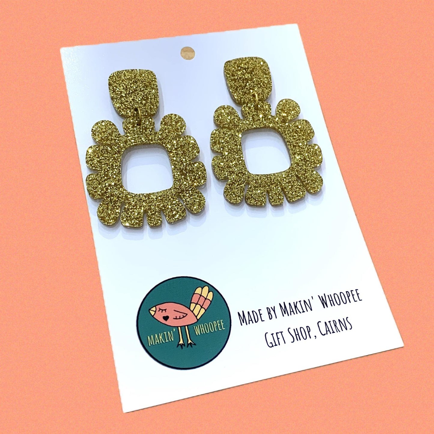 MAKIN' WHOOPEE - "Funky Flowers" - Statement Dangles - Gold Disco Dust