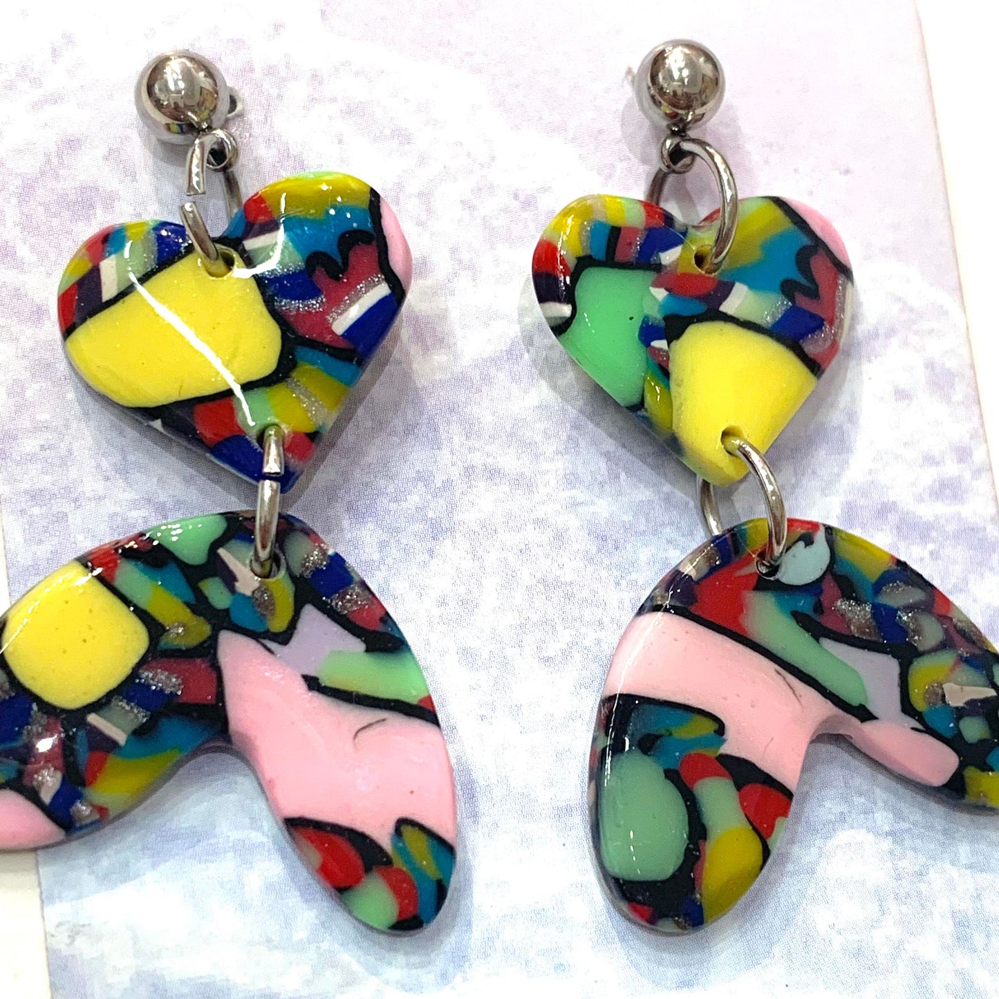 Sailvie Creations - Double Heart Colourful Ball Stud Dangle Earrings