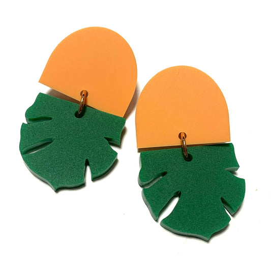 MAKIN' WHOOPEE - "Leaf Dippers" Calypso Dangles- Peach & Jungle Green