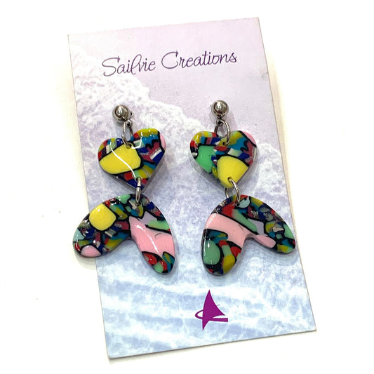 Sailvie Creations - Double Heart Colourful Ball Stud Dangle Earrings