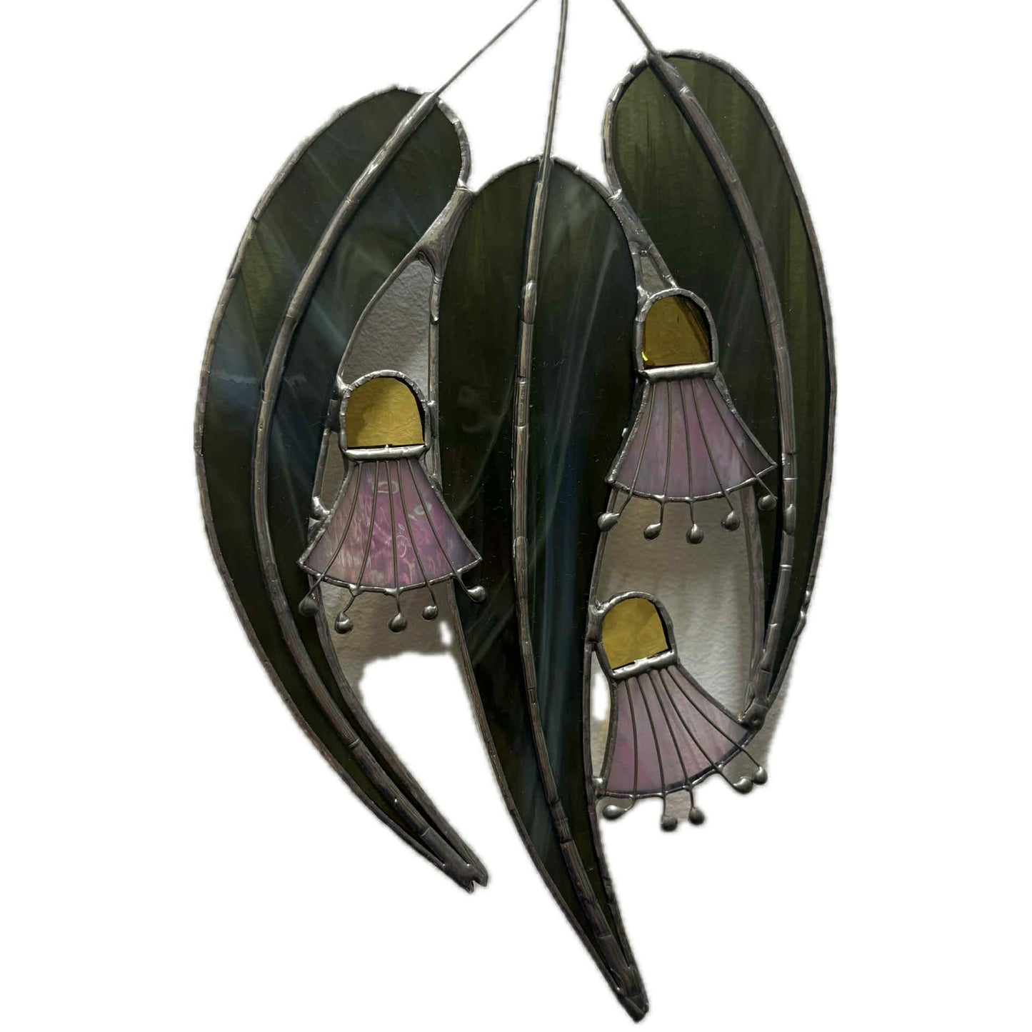 SWAN GLASS -EUCALYPTUS FLOWERS PINKS - STAINED GLASS ORNAMENT