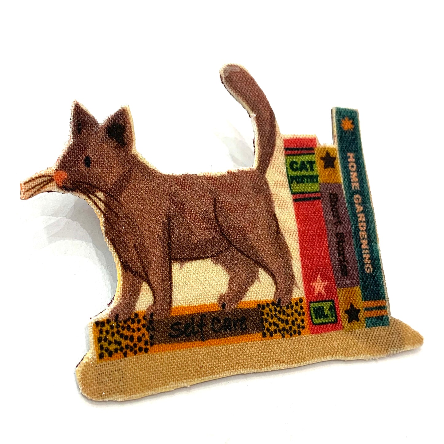 THIS BIRD HAS FLOWN- Bookend  Brown Cat- Literary Kitty Brooch