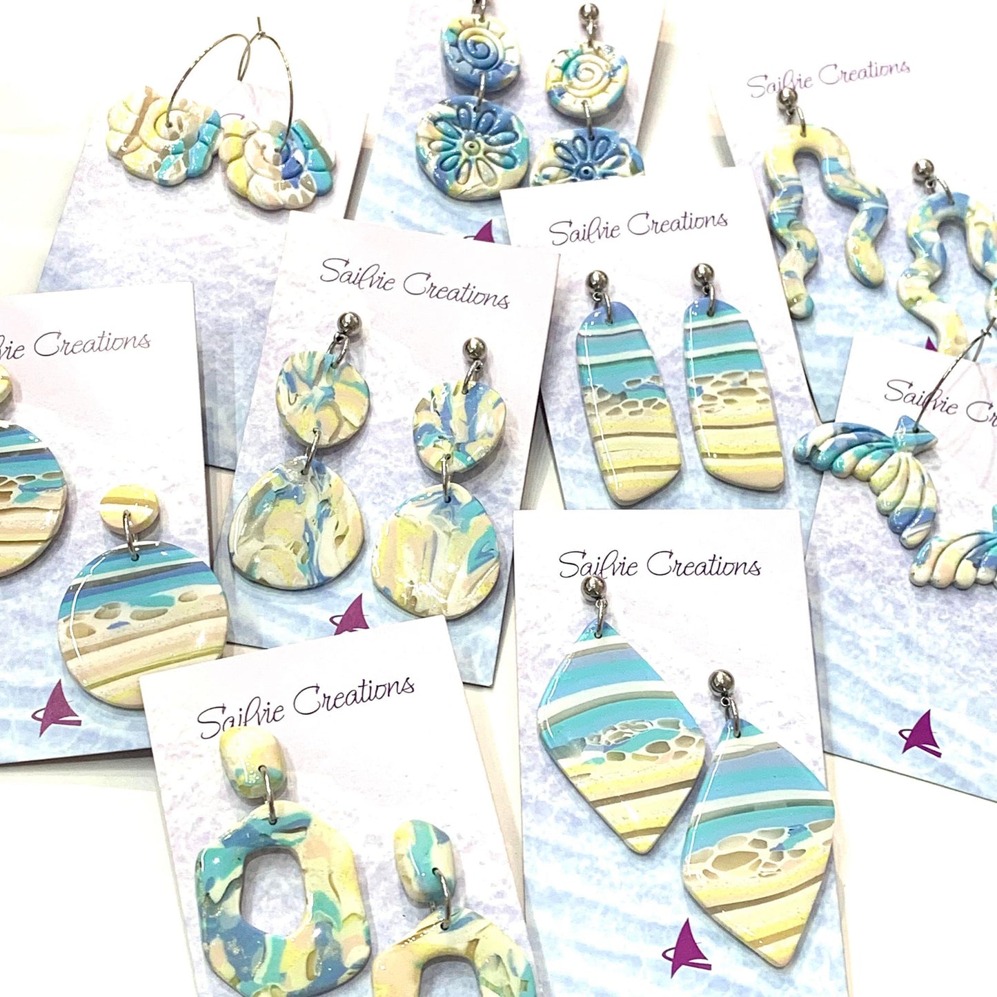 Sailvie Creations - Squiggle Beachy Ball Stud Dangle Earrings