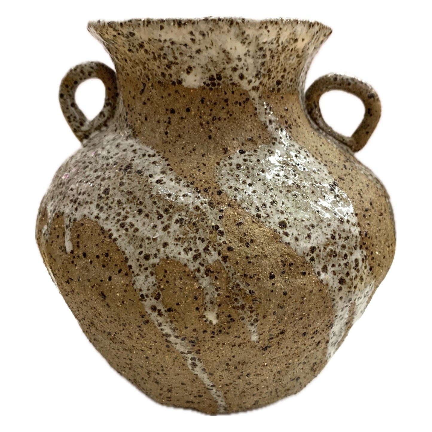 EARTH BY HAND- Urn Vases- Medium Dribbled White Glaze with Handles