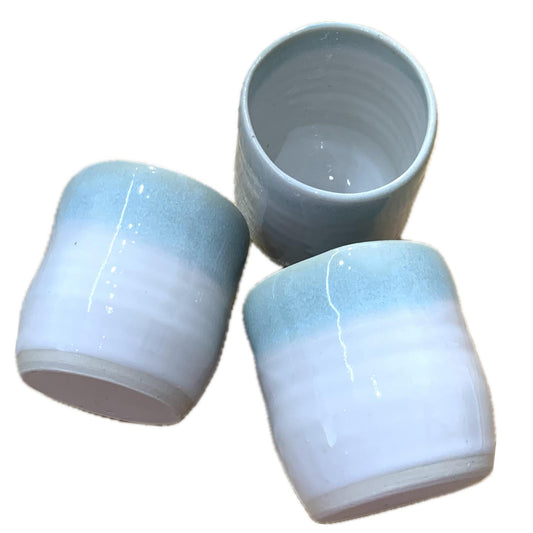 EARTH BY HAND- Espresso/Piccolo Cups- White Clay with Blue Rims