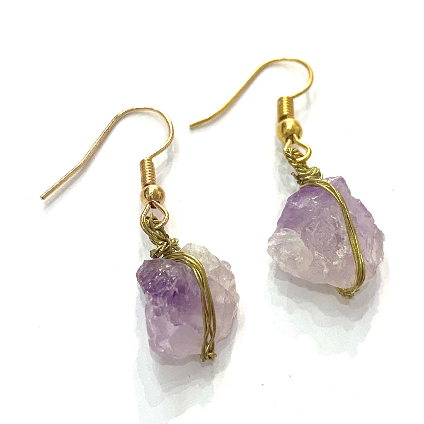 Cosmic Creations - Wrapped Crystal Dangle Earrings- Amethyst with Gold