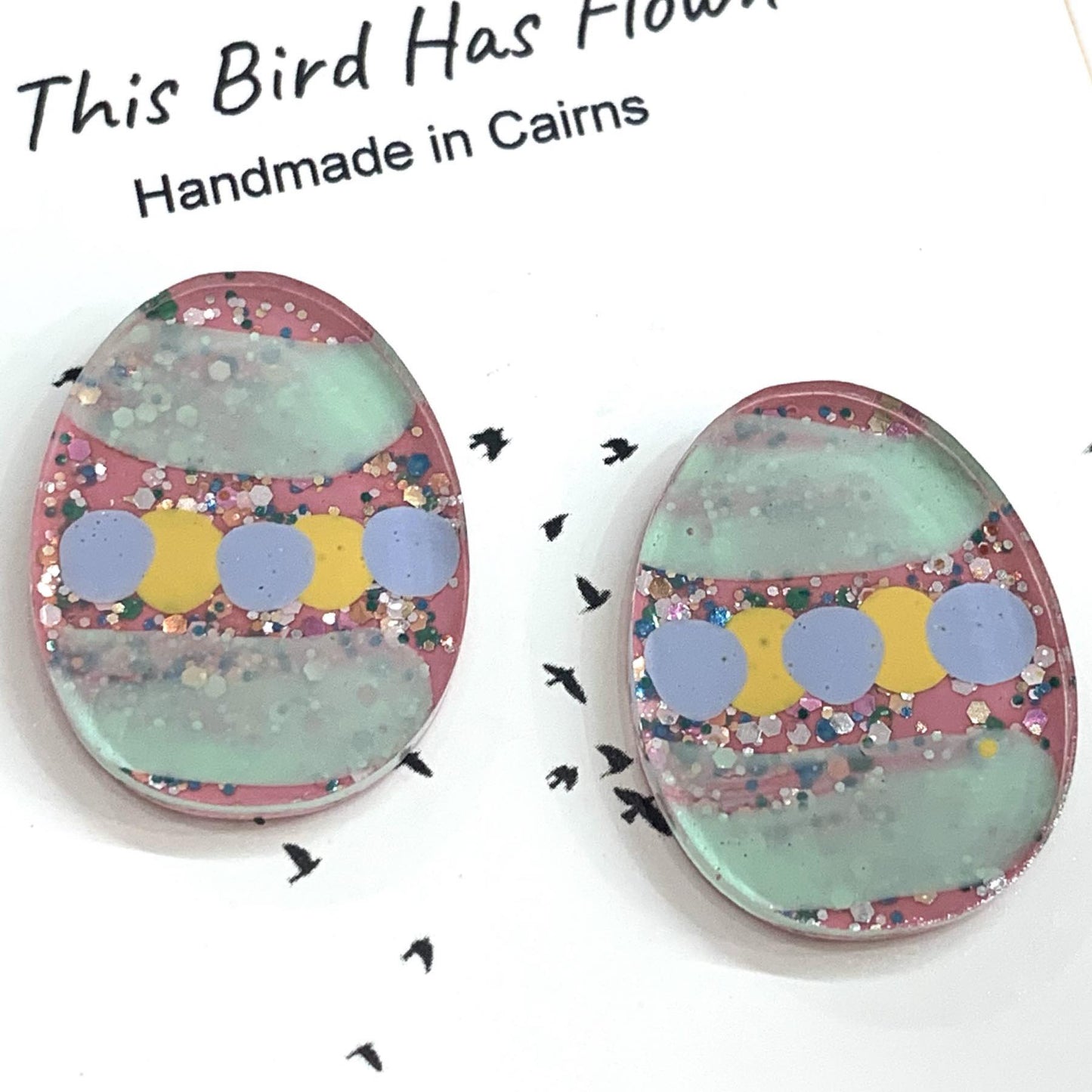 THIS BIRD HAS FLOWN - Handpainted Large Easter Egg Studs- Pink