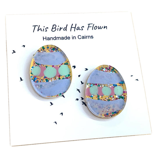 THIS BIRD HAS FLOWN - Handpainted Large Easter Egg Studs- Yellow