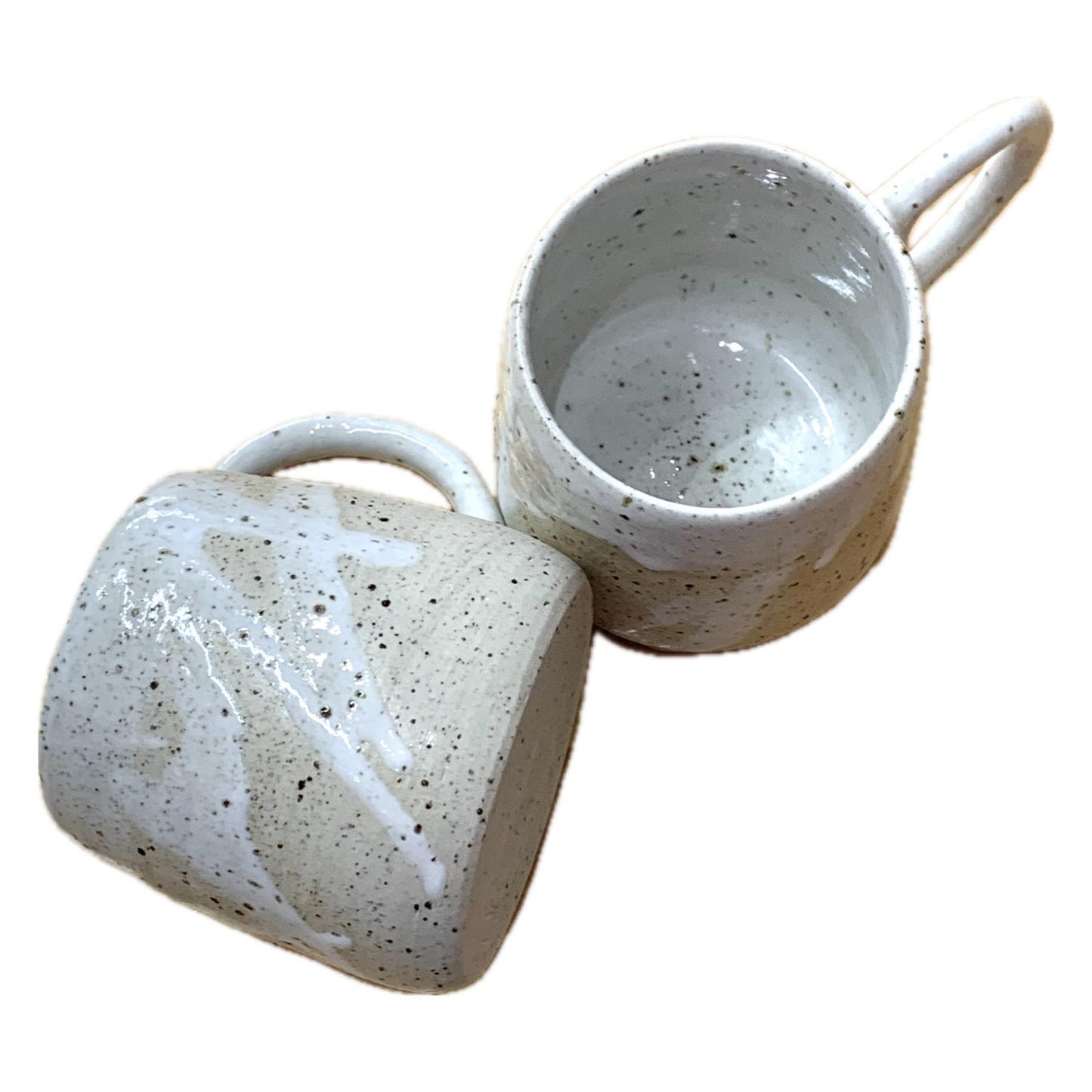 EARTH BY HAND- White Dribble Glazed Speckled Mugs