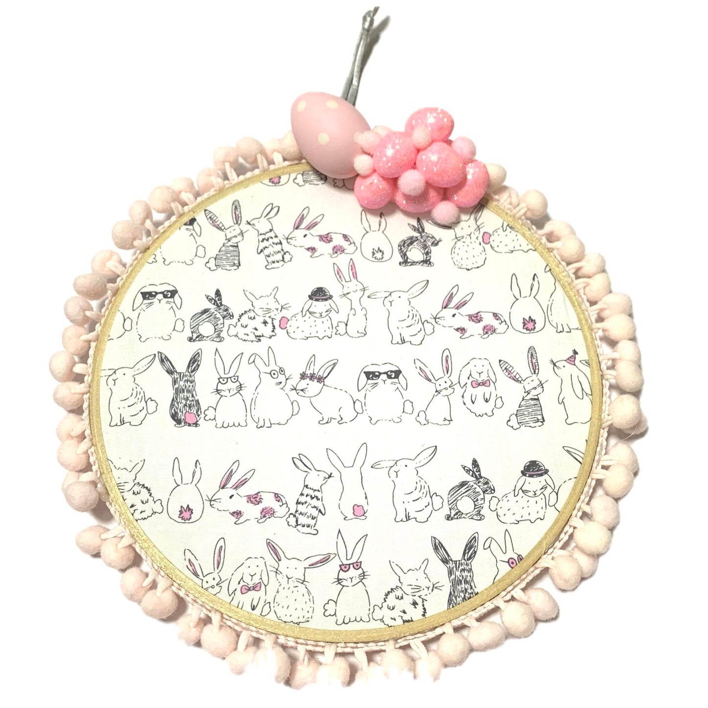 THIS BIRD HAS FLOWN- "Hipster Bunnies" Large Embroidery Hoop Easter Decoration
