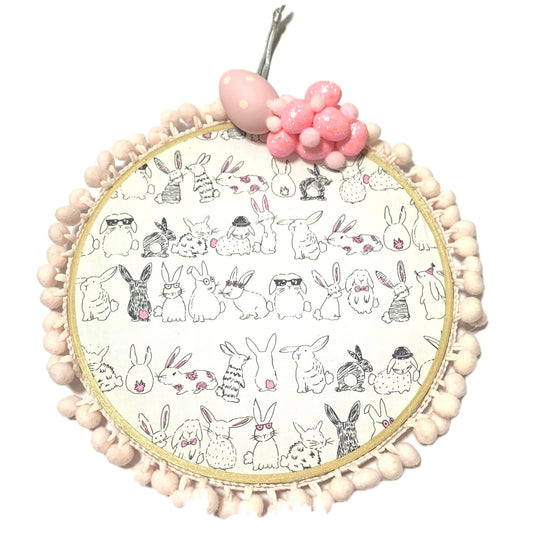 MAKIN' WHOOPEE- "Hipster Bunnies" Large Embroidery Hoop Easter Decoration