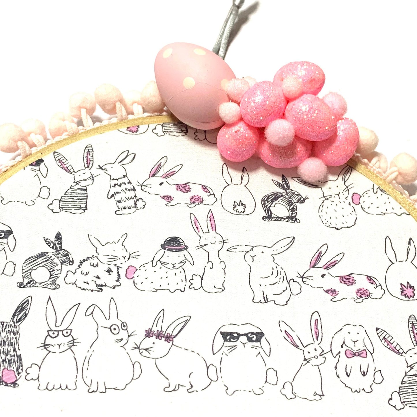 THIS BIRD HAS FLOWN- "Hipster Bunnies" Large Embroidery Hoop Easter Decoration