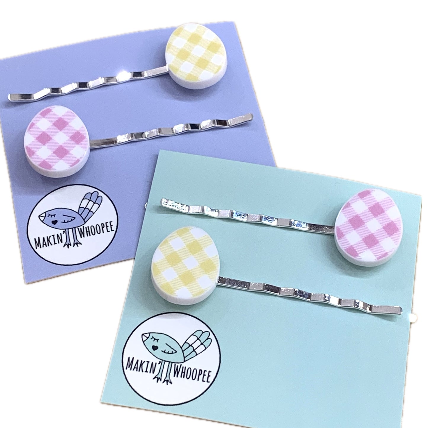 MAKIN' WHOOPEE EASTER HAIR CLIPS - YELLOW & PINK GINGHAM