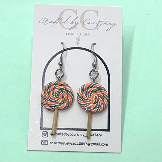 CRAFTED BY COURTNEY- Handmade Halloween Lollipops- Polymer Clay Earrings